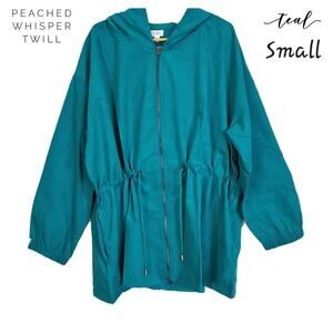 NWT LuLaRoe Jackie Jacket Small Teal Peached Whisper Twill Hooded Zip-Up